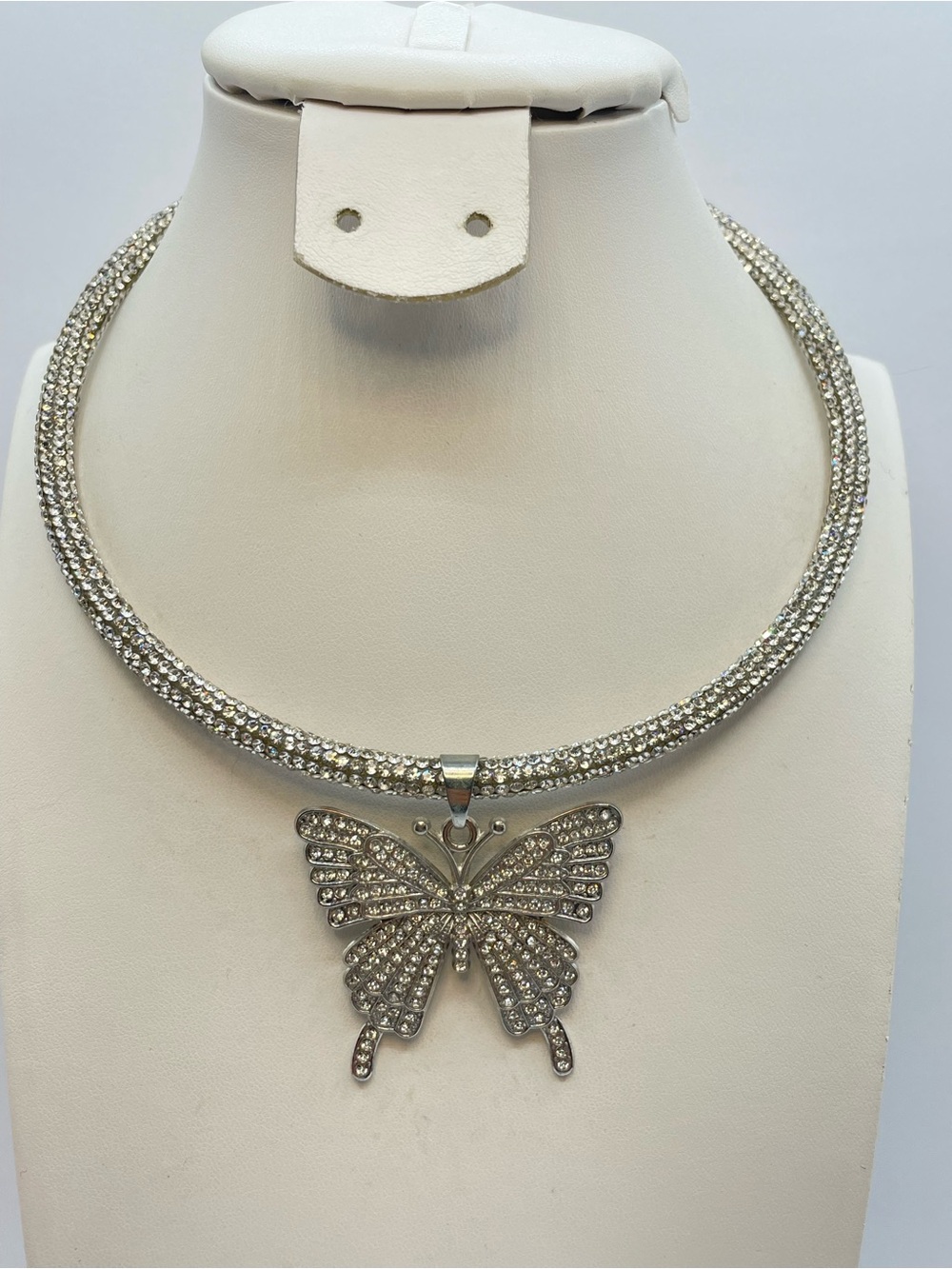 Crystal Rhinestone Butterfly Statement Memory Collar Necklace Boho